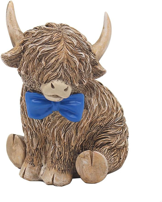 The Leonardo Collection Happy Highland Cow Figurine - wearing Dickie bow tie