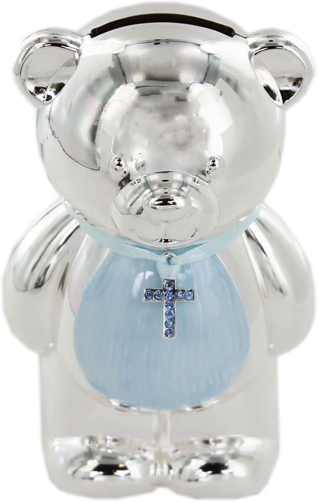 The Leonardo Collection Blue Teddy Money Box - Silver Plated
