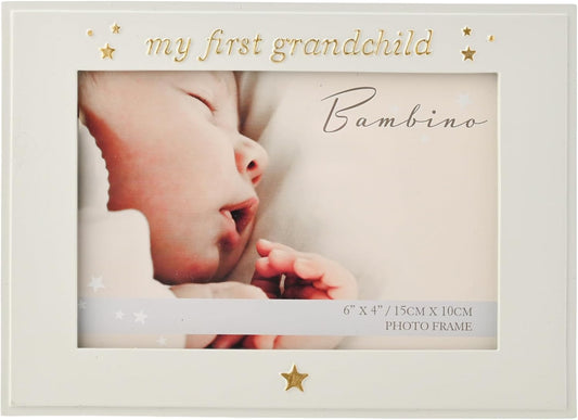 Bambino by Juliana Blue Rectangular Horizontal Picture Photo Frame 6" x 4" - 'My First Grandchild'. Gift and Display Frame Celebrating New Born Babies, Christening &amp; Baby Shower.