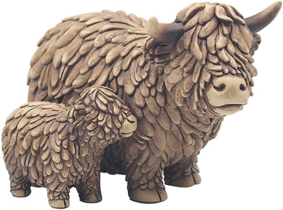 Lesser & Pavey Hughie Highland Cow & Calf Ornaments For Gift | Lovely Highland Cow Gifts For Home and Office Decoration | From The Leonardo Collection Animal Ornaments Range -LP72936