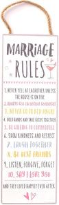 Widdop and Co Wedding/Anniversary Hanging Sentiment Wooden Wall Plaque - Marriage Rules - Decorative Wedding Gift/Home Decor, LL492