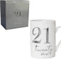 White Bone China Mug with Silver Foil Number - 21 Twenty one 21st Birthday