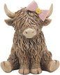 The Leonardo Collection Happy Highland Cow - Pretty in Pink - Highland Cow Sitting with Bow Figurine