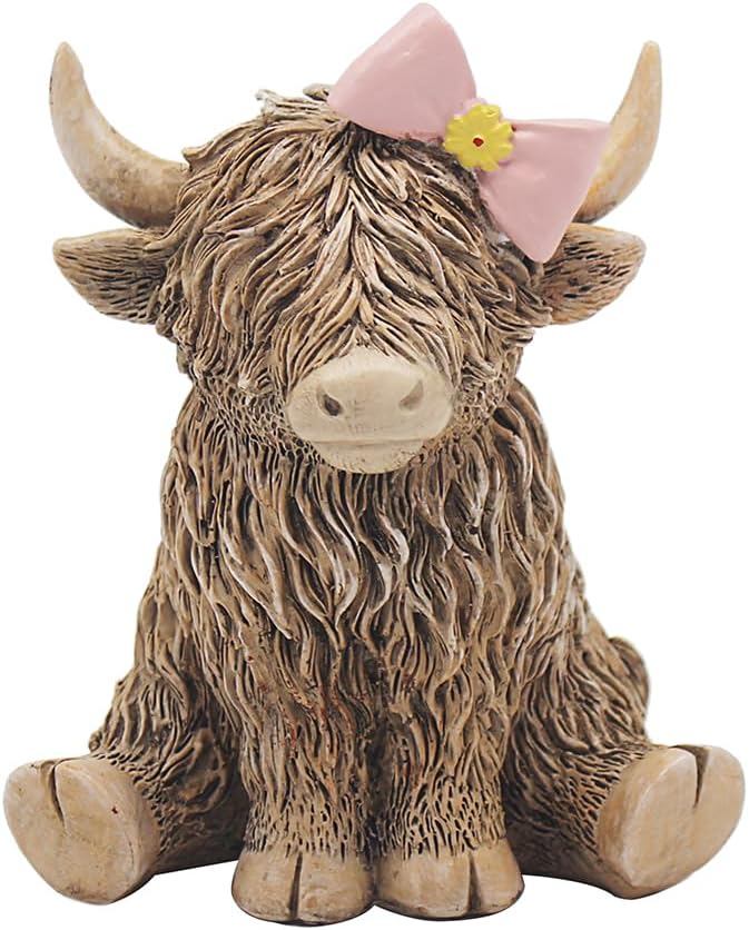 The Leonardo Collection Happy Highland Cow - Pretty in Pink - Highland Cow Sitting with Bow Figurine