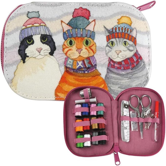 Emma Ball Cats in Hats Zipped Sewing Set Kit, Travel,Home Gift