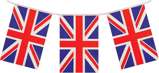 Hen Brandt 1 x Union Jack Rectangular Party Bunting 10m Celebration Bunting Great Britain Union Jack British Party Decorations with 20 Flags Royal Theme Garland Pub BBQ Decoration