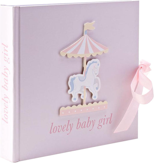 Baby Photo Album - 4'x6' - Carousel Design - Pink Baby Girl