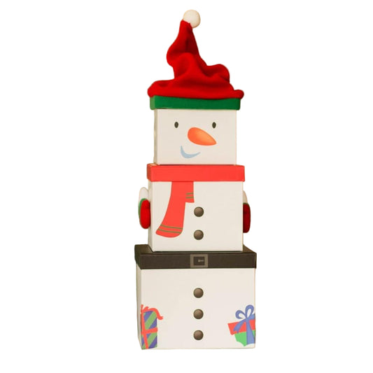 Stackable Snowman Boxes, Nested Christmas Eve Box, Snowman Gift Box, 3 Tier Nest Stacking Box - 3 Pack Large