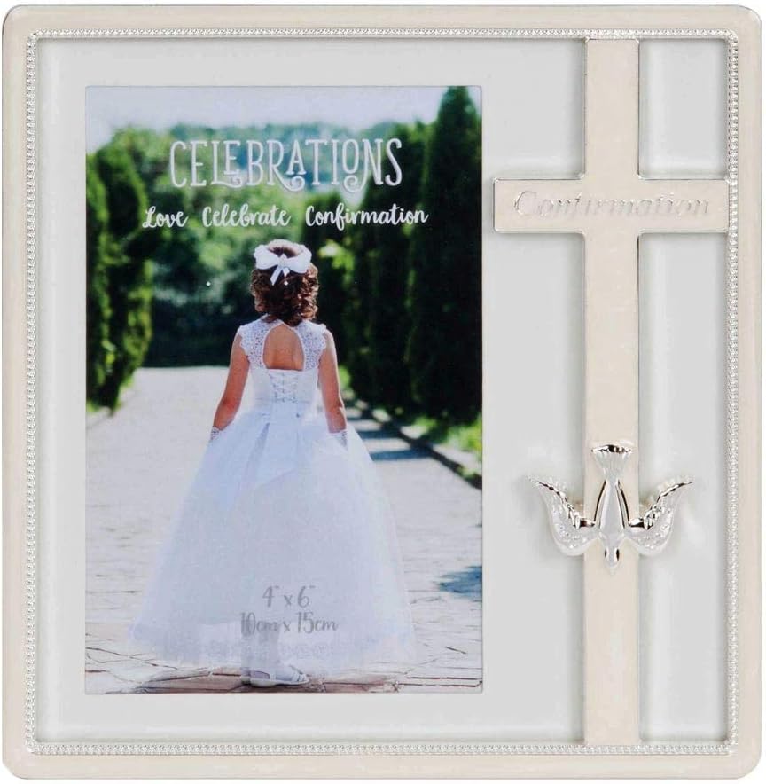 Silver Plated & Epoxy Cross Frame - Confirmation  Widdop 4" x 6"
