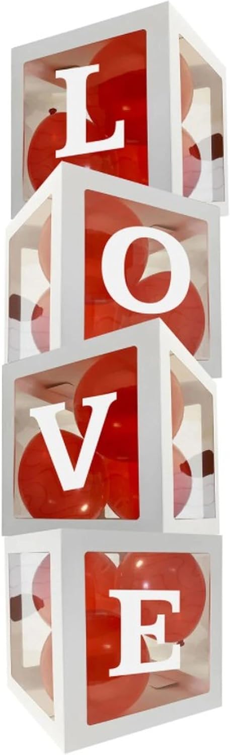 Love Balloon Boxes Valentines Wedding Engagement Decor Includes 16 Balloons, Red