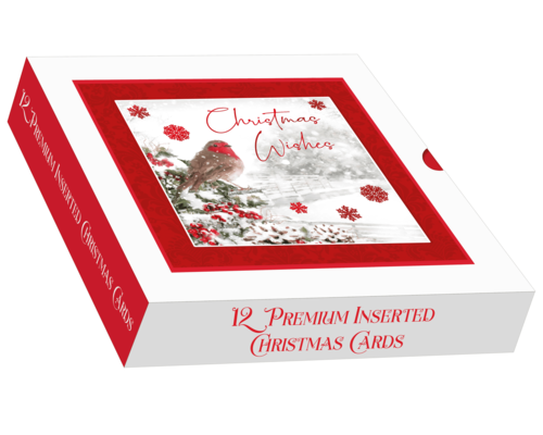 MISTLETOE PRESS LARGE SQUARE 12in PREMIUM BOX DIE CUT CARDS WITH INSERTS - WINTER ROBIN