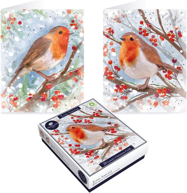 Tom Smith 20 Boxed Luxury Charity Christmas Cards 2 Robin Designs