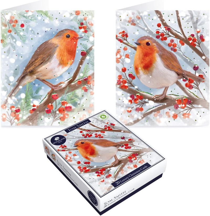 Tom Smith 20 Boxed Luxury Charity Christmas Cards 2 Robin Designs