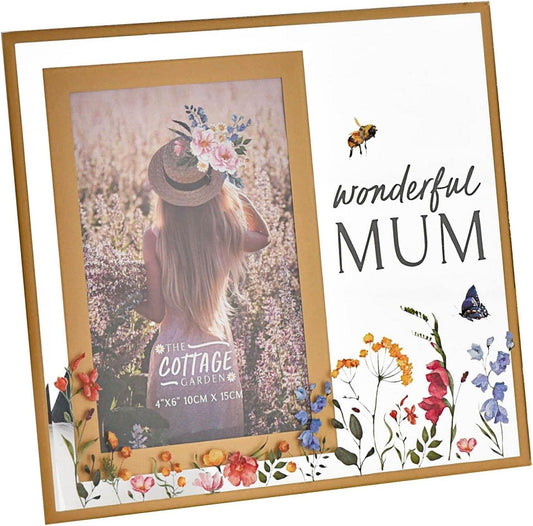Floral Glass Photo Frame 4" x 6" with Gold Edge - Wonderful Mum