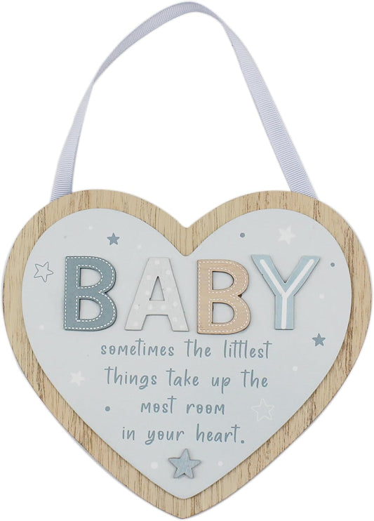Love & Affection Baby Hanging Wooden Heart Plaque Blue For Home Decor & Gift | Wooden and Acrylic Plaques For Home and Office |...