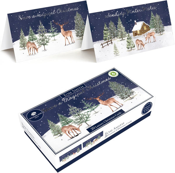 Tom Smith 20 Boxed Luxury Eco Friendly Christmas Cards 2 Slim Woodland Reindeer Designs