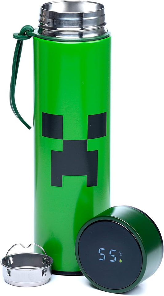 Minecraft - Stainless Steel Water Bottle with Led Temperature Display - Cold for 24h and Hot for 6h - Metal Water Bottles with Creeper - Modern Thermos Flask - Bpa Free -