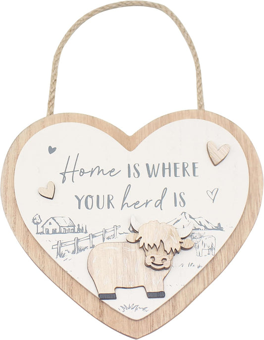 Lesser & Pavey Love & Affection Highland Cow Wooden Plaque - Home For Home Decor & Gift | Wooden and Acrylic Plaques For Home and Office | Ideal Signs & Plaque Birthday Gifts For Women & Men