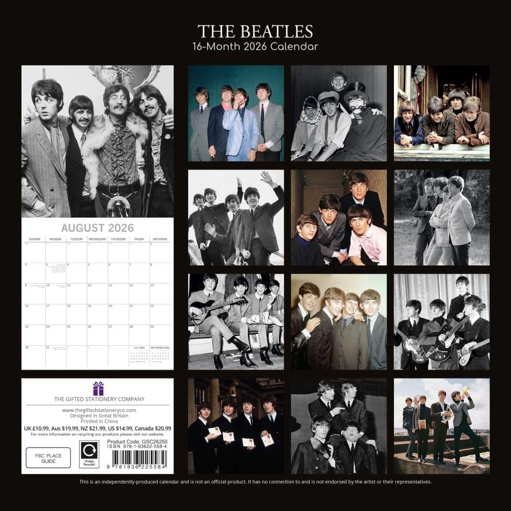 The Beatles 2026 Calendar 16 Month Family Square Wall 2026 UK | Planner with Large Grid for Home or Office Organisation - Celebrity Icons