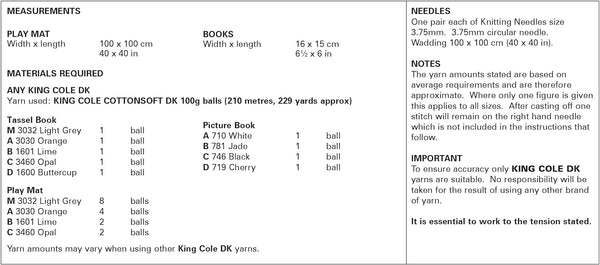 King Cole Baby Knitting Pattern Double Knit Baby Sensory Play Blanket and Tassel Books (6011)
