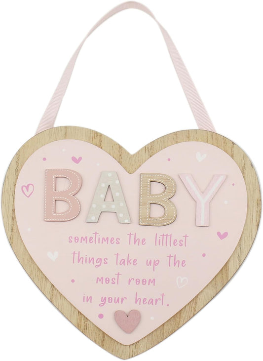 Love & Affection Baby Hanging Wooden Heart Plaque Pink For Home Decor & Gift | Wooden and Acrylic Plaques For Home