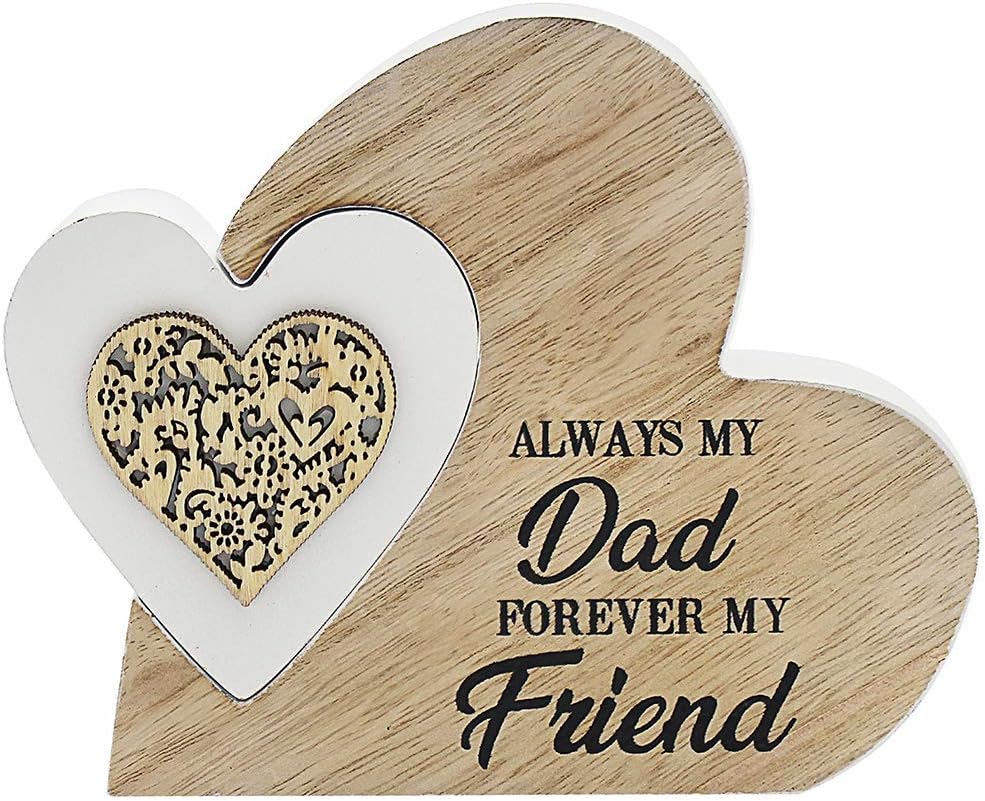 LEONARDO Double Heart Laser Cut Wooden Mini Plaque - Dad