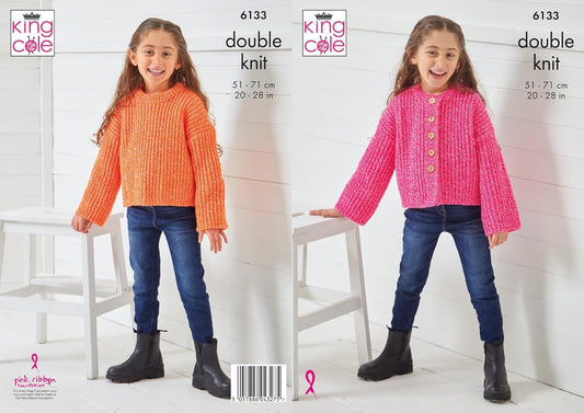 King Cole Children’s Knitting Pattern Double Knit Sweater and Cardigan (6133.), 20” – 28” (51cm – 71cm)