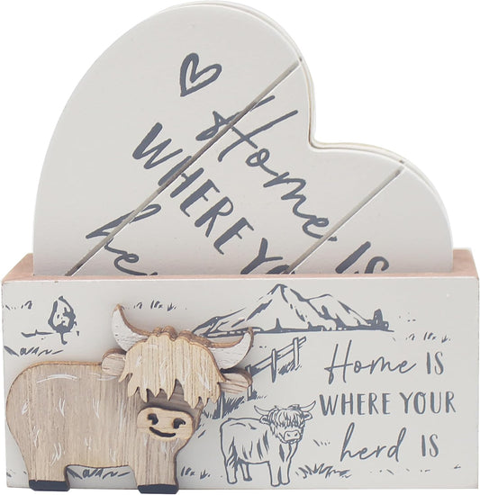 Lesser & Pavey Love & Affection Highland Cow Wooden Coasters For Office Home & Kitchen | Lovely Coaster Set For Decorative Home Accessories Drinks Coasters For Tea & Coffee
