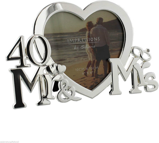 Juliana Silver-plated Heart Photo Frame Mr & Mrs 40th Anniversary