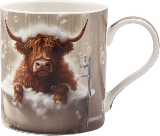 Highland Cow Bubble Bath Mug for Hot & Cold Drinks | Fine China Tea and Coffee Cups for Home & Office | Comfortable & Easy-to-Hold Coffee Mugs for Beverages & Daily Use