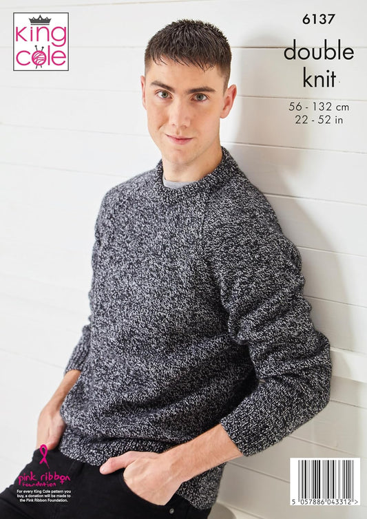King Cole Men’s & Children's Knitting Pattern Double Knit Sweaters (6137), 22” – 52” (56 cm – 132cm) Chest
