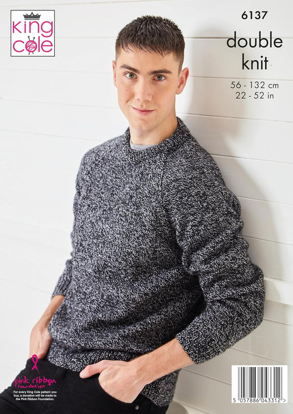 King Cole Men’s & Children's Knitting Pattern Double Knit Sweaters (6137), 22” – 52” (56 cm – 132cm) Chest