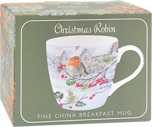 The Leonardo Collection Christmas Robins Breakfast Mug for Hot Drinks | Reusable Fine China Coffee Cups for Kitchen & Home | Printed Tea Mugs for Every Occasion | Durable Cup for All Type of Beverages