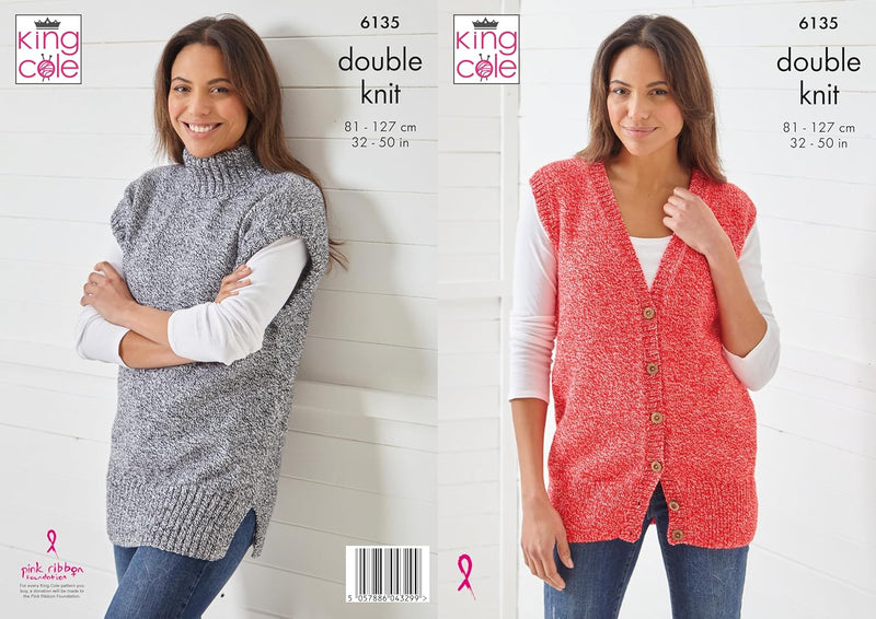 King Cole DK Knitting Pattern - 6135 Ladies Waistcoat &T unic