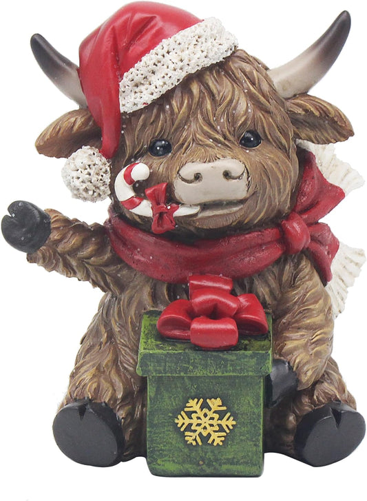 The Leonardo Collection Highland Cow Sitting Gift Box Figurines & Ornaments For Home & Office | Decorative Home Accessories Statues For Indoor & Outdoor | Lovely Gifts for Women & Men