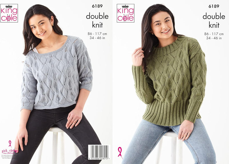 King Cole Women's Knitting Pattern, Double Knit Sweaters (6189), 34” – 46” (86cm – 117cm)