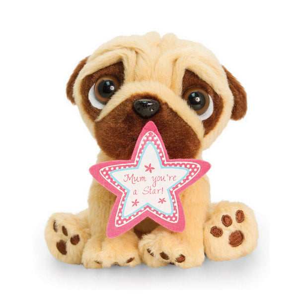 Keel Toys Pugsley Soft Cuddly Dog with Star   mum you're  a star