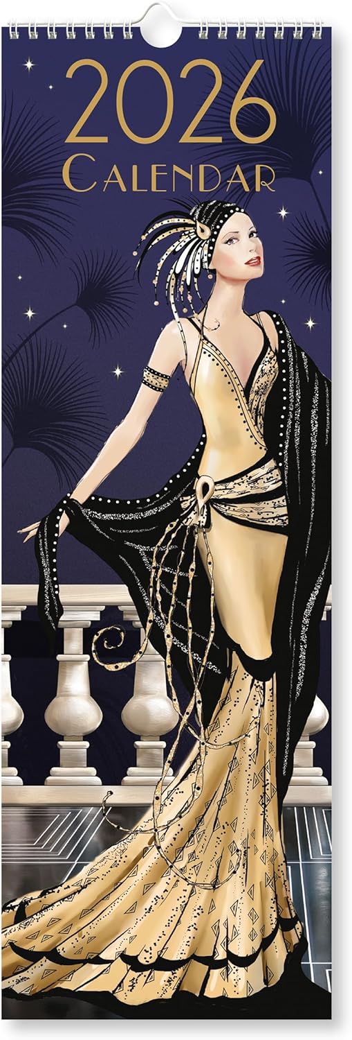 Claire Coxon Art Deco 2026 Slim Wall Calendar | Monthly Planner with Vintage-Inspired Artwork & Hanging Loop