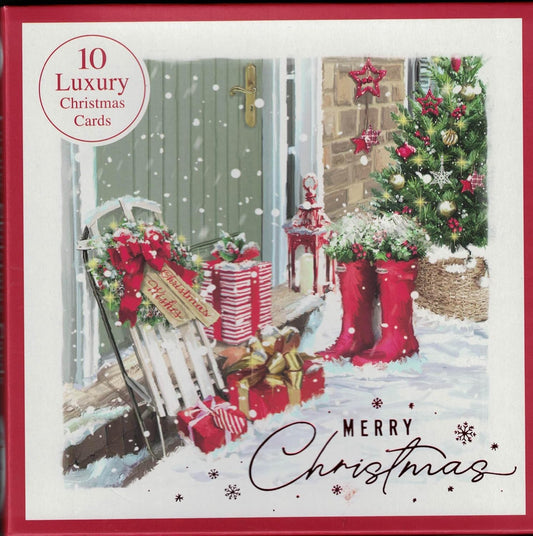 Luxury Christmas Cards with Snowy Scene Design, Pack of 10