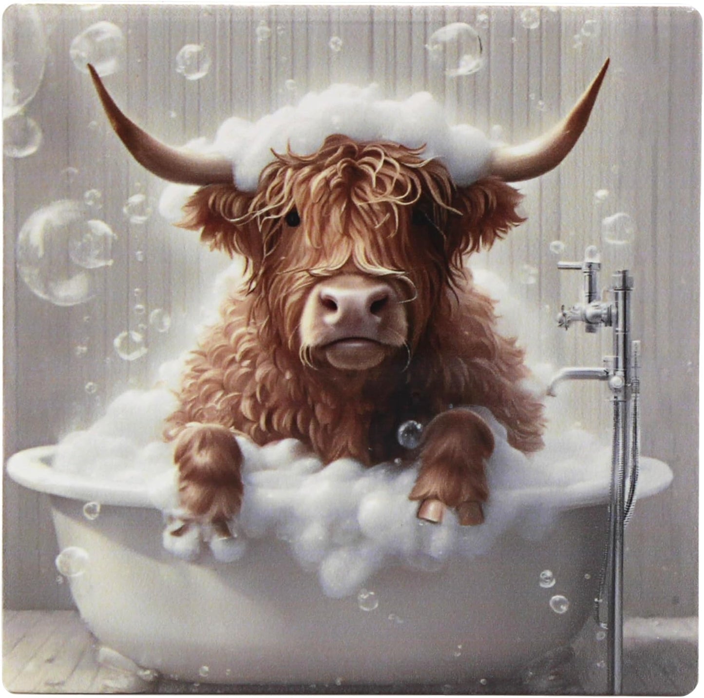 Urban Art Highland Cow Bubble Bath Coast For Home & Office | Stylish Coasters For Kitchen & Dining | Durable Drink Coasters