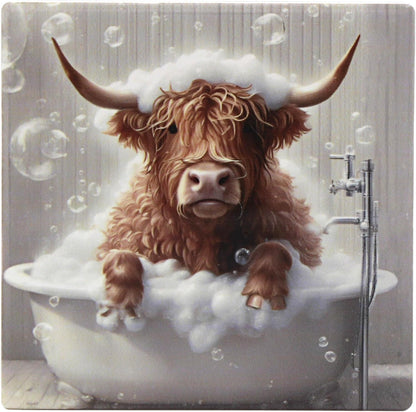 Urban Art Highland Cow Bubble Bath Coast For Home & Office | Stylish Coasters For Kitchen & Dining | Durable Drink Coasters