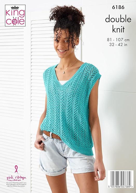 King Cole Women’s Knitting Pattern Double Knit Sweater and Tank Top (6186), 32” – 42” (81cm – 107cm) Bust