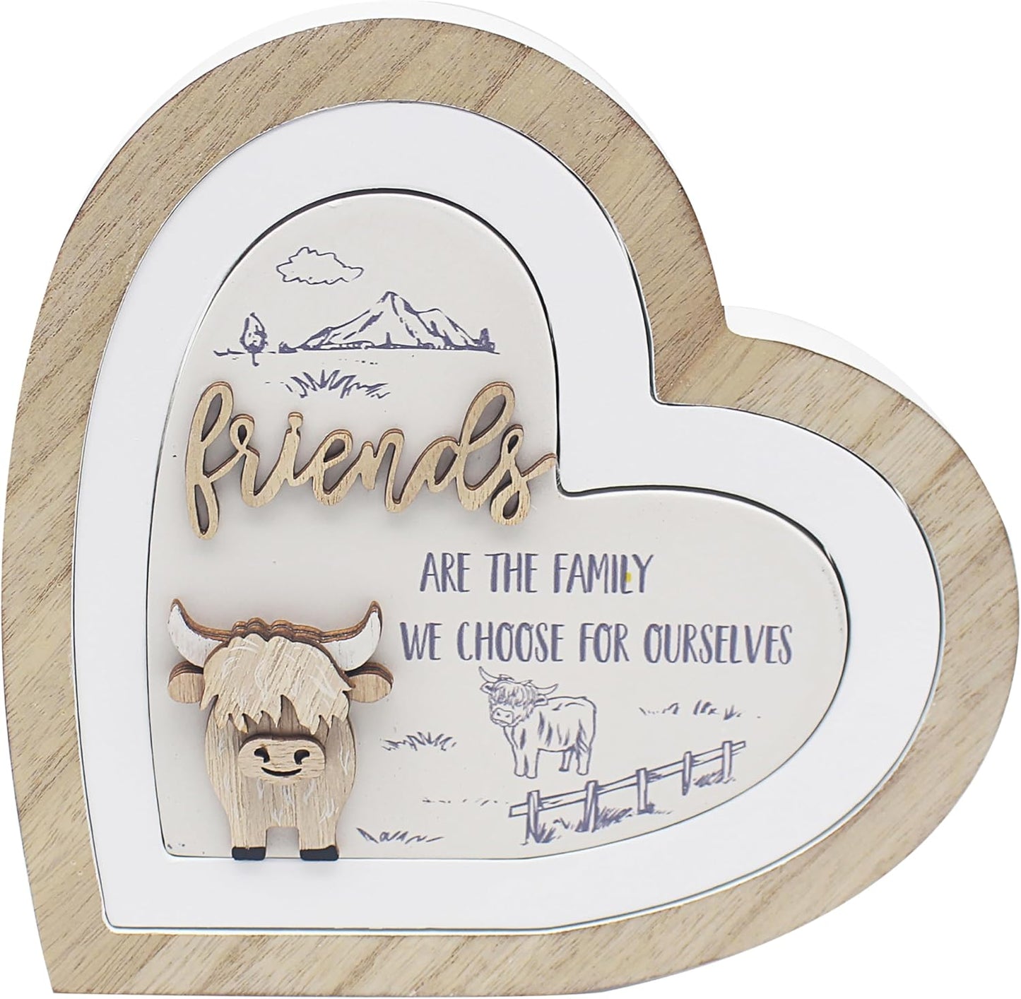 Lesser & Pavey Love & Affection Highland Cow 3D Wooden Heart Love Plaque