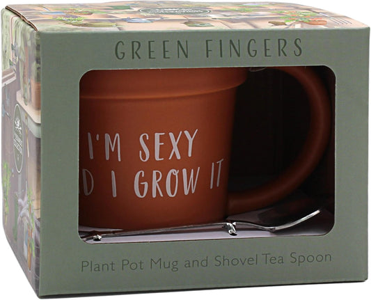 The Leonardo Collection I Grow It Mug & Spoon Green Fingers, Tea and Coffee Mugs for Hot Drinks | Fine China Printed Mugs for Kitchen & Home | Reusable Ceramic Cups for Every Occasion