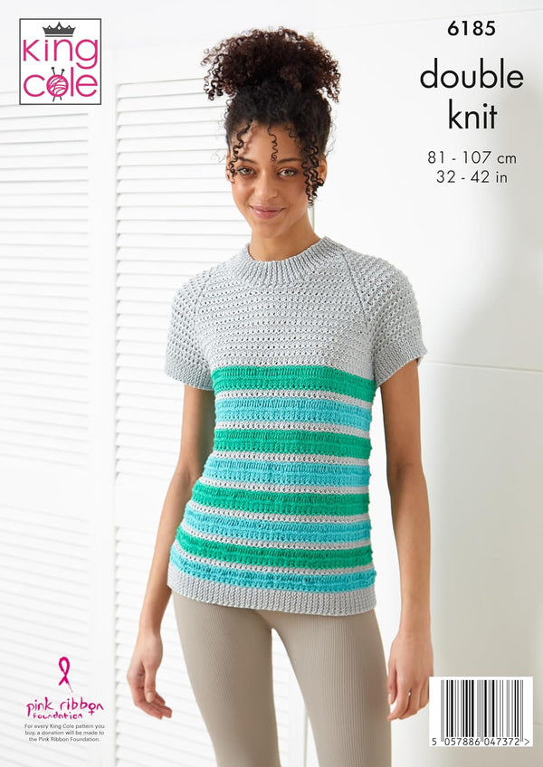 King Cole Women’s Knitting Pattern Double Knit Sweater and Top (6185), 32” – 42” (81cm – 107cm) Bust