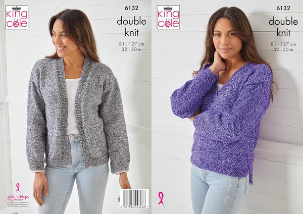 King Cole Women’s Knitting Pattern Double Knit Sweater and Cardigan (6132), 32” – 50” (81cm – 127cm) Bust