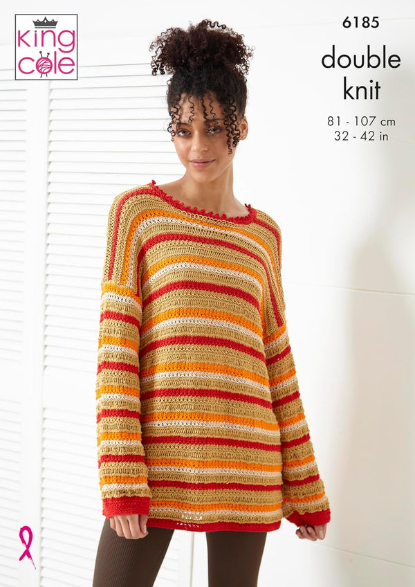 King Cole Women’s Knitting Pattern Double Knit Sweater and Top (6185), 32” – 42” (81cm – 107cm) Bust