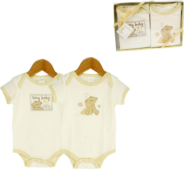 Cute Button Corner Set of 2 Short Sleeved Babygrows 0-3 months in gift box