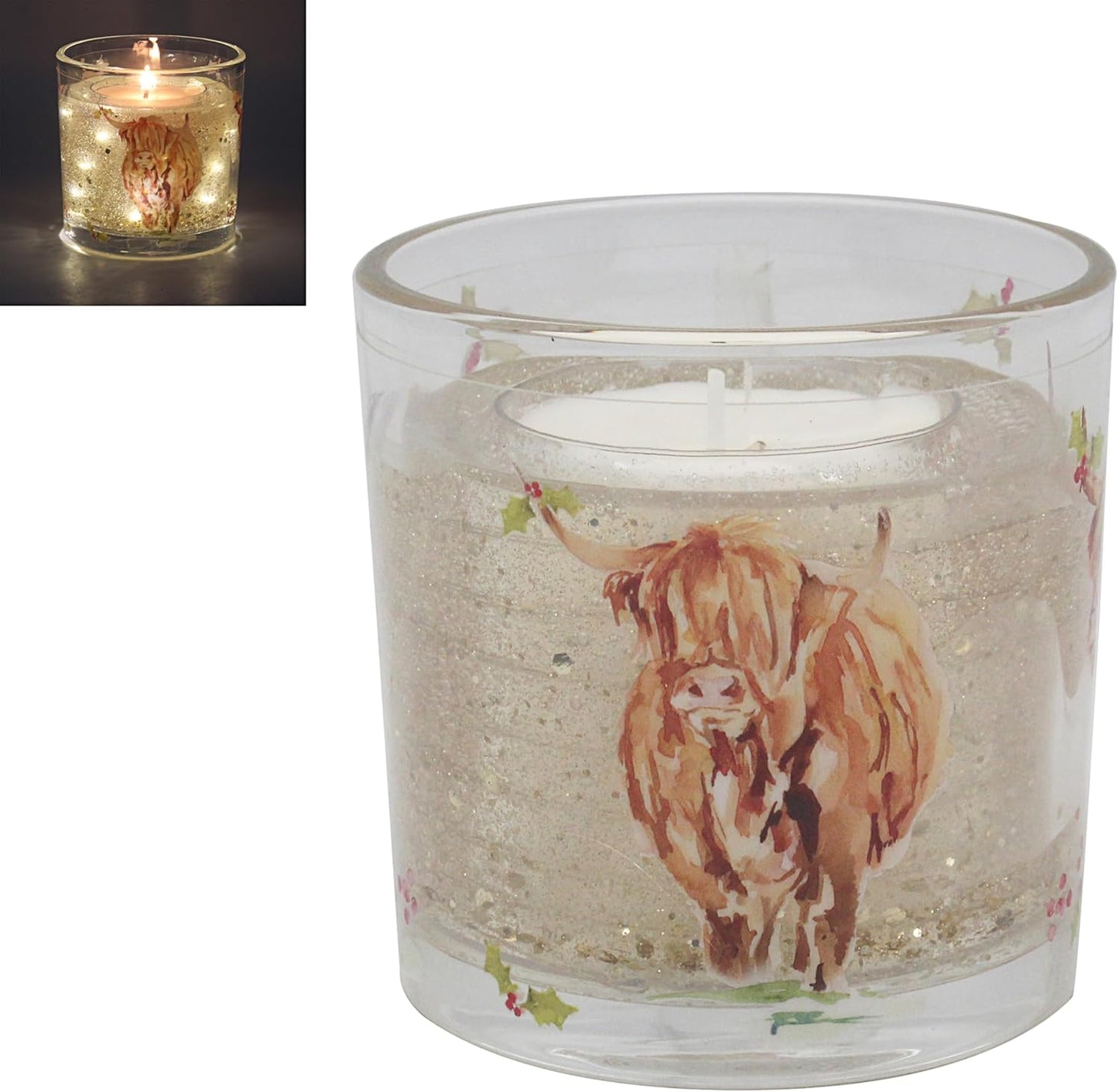 Christmas Highland Cow LED Gel Candle Jennifer Rose Gallery for Home & Decor | Long Burning Candles for Relaxation & Air Freshner | Large Scented Candles Gifts for Women & Men