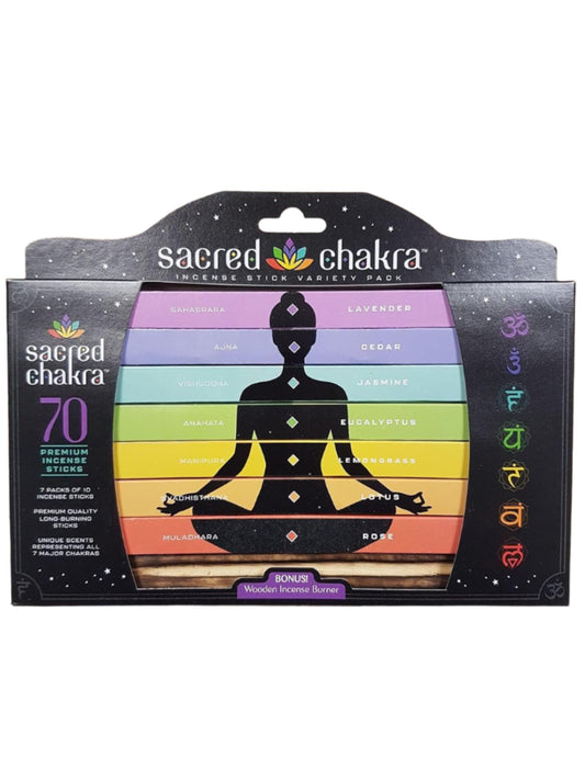 Sacred Chakra Incense Set Includes 7 Unique Scents Representing All 7 Major Chakras and Wooden Incense Stick Holder